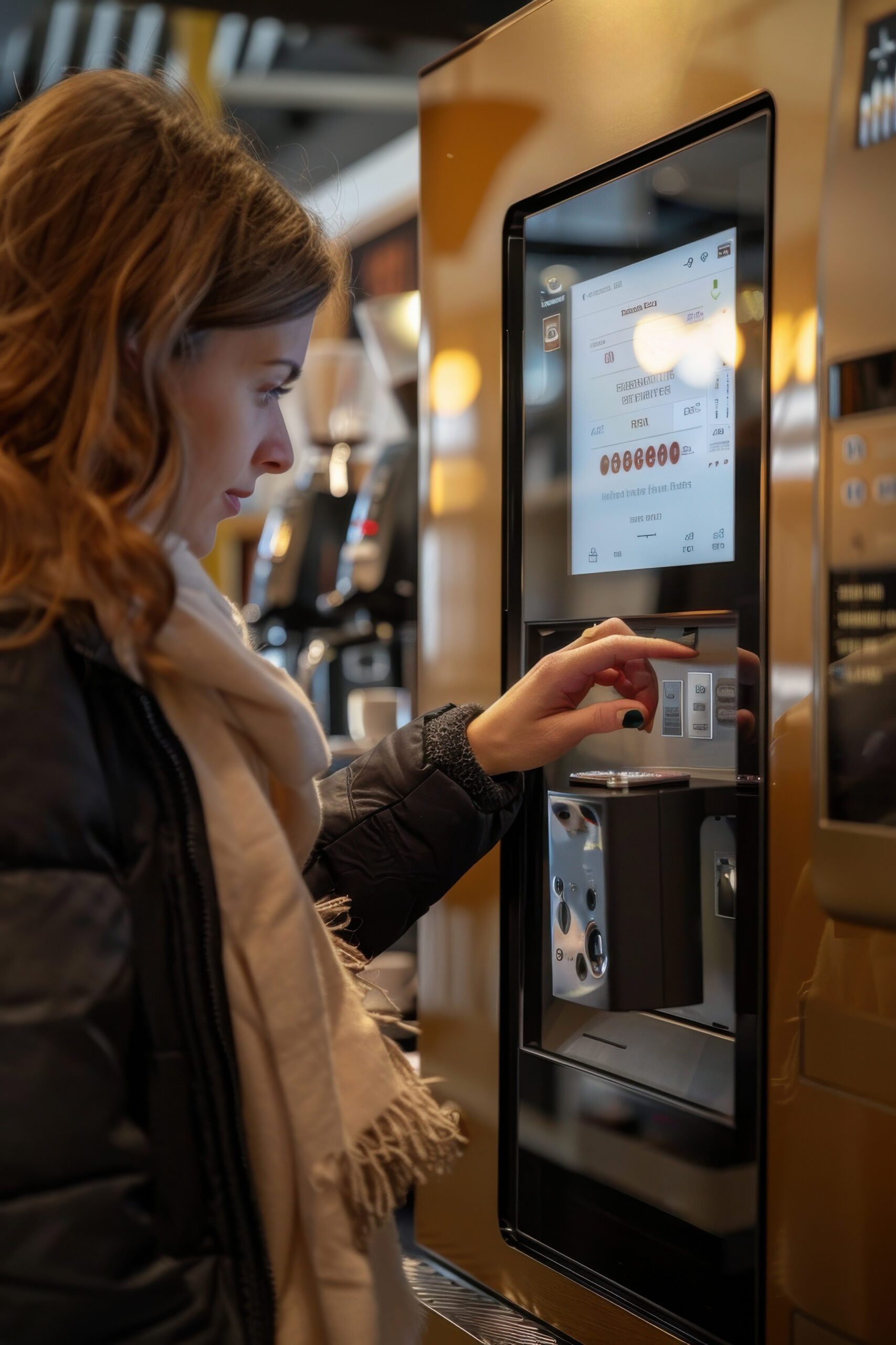 Woman using a digital kiosk